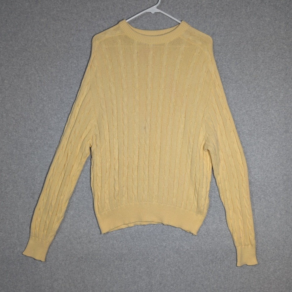 Lord Jeff Sweater Mens Large Yellow Excellent Vintage Cable Knit Cotton USA